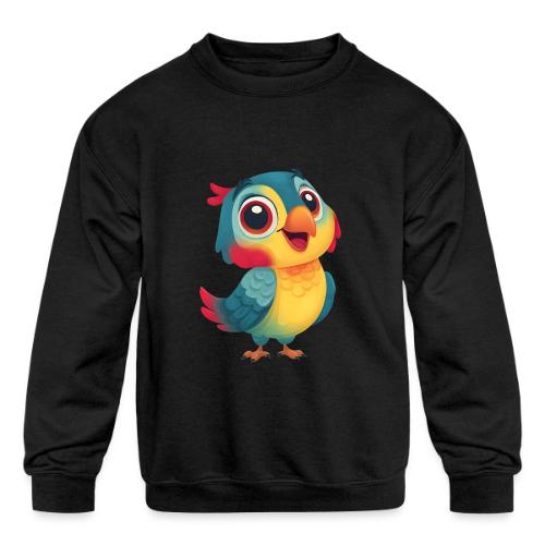 Bright Cartoon Parrot with Joyful Expression - Kids' Crewneck Sweatshirt