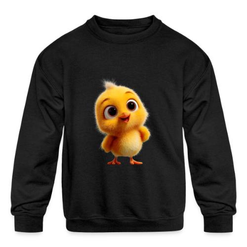 Cute Cartoon Yellow Chick with Big Sparkling Eyes - Kids' Crewneck Sweatshirt