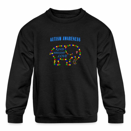 World Autism April Puzzle Heart Elephant Love Kids - Kids' Crewneck Sweatshirt