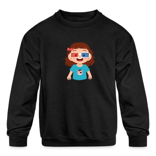 Girl red blue 3D glasses doing Vision Therapy - Kids' Crewneck Sweatshirt