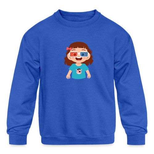 Girl red blue 3D glasses doing Vision Therapy - Kids' Crewneck Sweatshirt