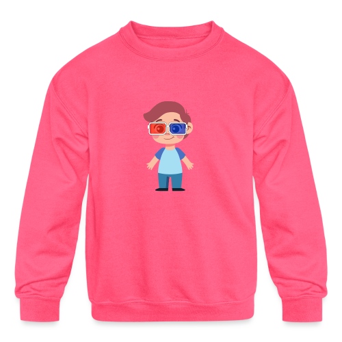 Boy with eye 3D glasses - Kids' Crewneck Sweatshirt