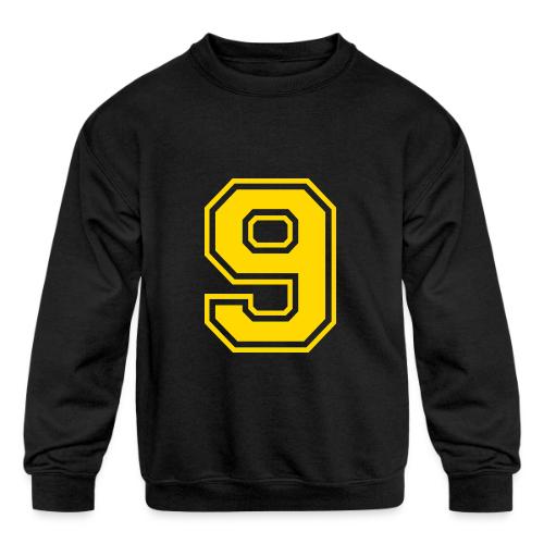 Number 9 in a classic athletic collegiate font - Kids' Crewneck Sweatshirt