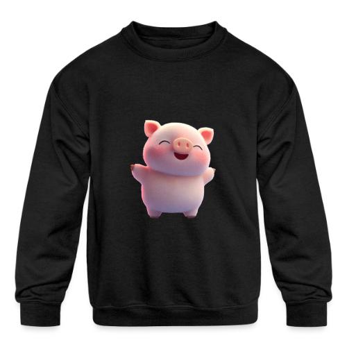 Cute Cartoon Baby Pig Standing Arms Up - Kids' Crewneck Sweatshirt