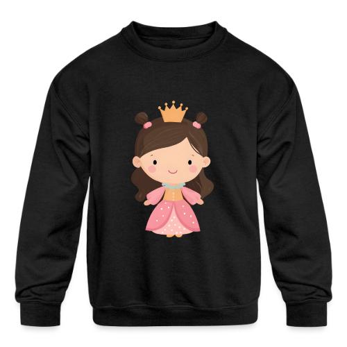 Cute Cartoon Little Princess Standing and Smiling - Kids' Crewneck Sweatshirt