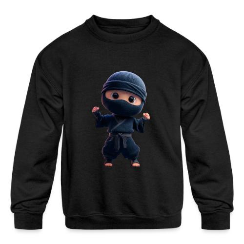 Cute Cartoon Ninja Toddler in Fight Pose - Kids' Crewneck Sweatshirt