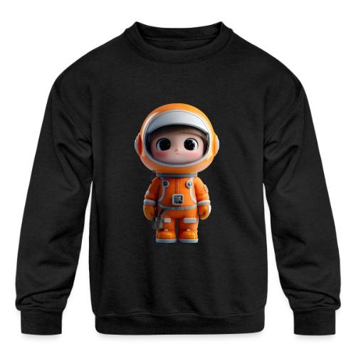Cute Cartoon Astronaut in Orange Suit - Kids' Crewneck Sweatshirt