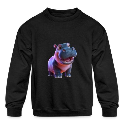 Smiling Cartoon Baby Hippo Standing - Kids' Crewneck Sweatshirt