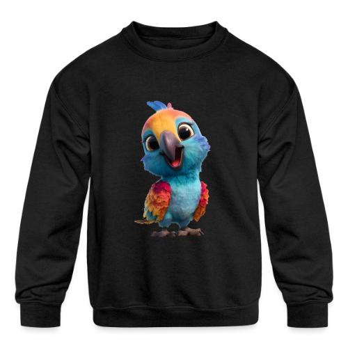 Colorful Cartoon Baby Parrot Design - Kids' Crewneck Sweatshirt