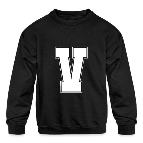 White Letter V – Varsity Alphabet Monogram - Kids' Crewneck Sweatshirt