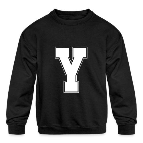 White Letter Y – Varsity Alphabet Monogram - Kids' Crewneck Sweatshirt