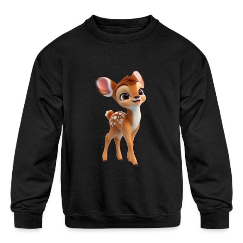 Sweet 3D Baby Deer with Big Eyes - Kids' Crewneck Sweatshirt