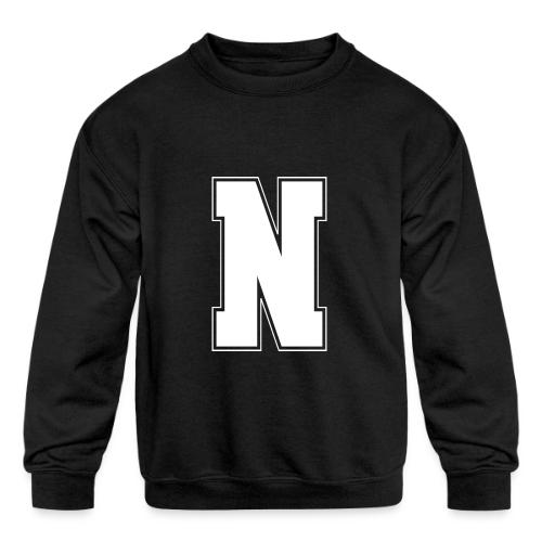White Letter N – Varsity Alphabet Monogram - Kids' Crewneck Sweatshirt