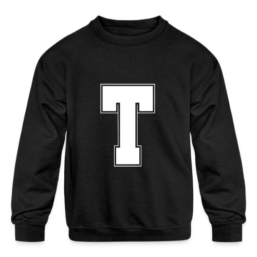 White Letter T – Varsity Alphabet Monogram - Kids' Crewneck Sweatshirt