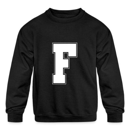 White Letter F – Varsity Alphabet Monogram - Kids' Crewneck Sweatshirt