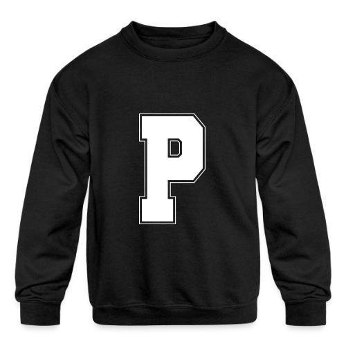 White Letter P – Varsity Alphabet Monogram - Kids' Crewneck Sweatshirt