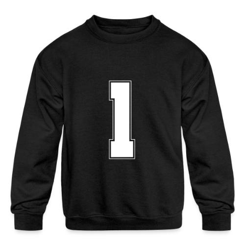 White Number 1 – Varsity Font - Kids' Crewneck Sweatshirt