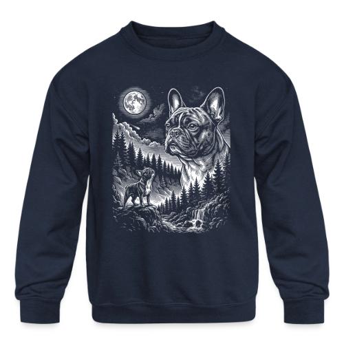 Vintage French Bulldog Moon Howling Tee - Kids' Crewneck Sweatshirt