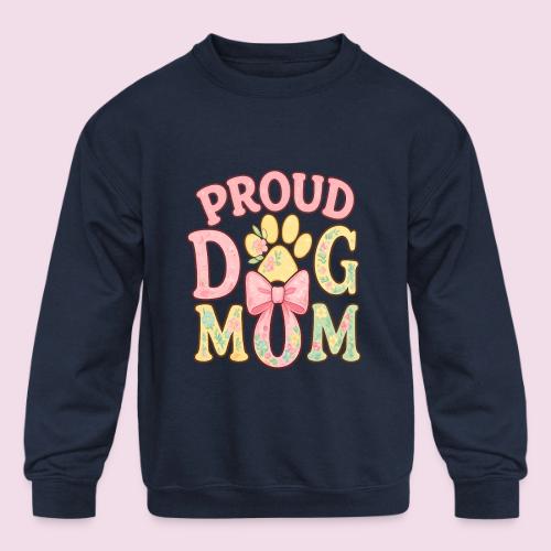 Proud Dog Mom Floral Paw Bow - Kids' Crewneck Sweatshirt