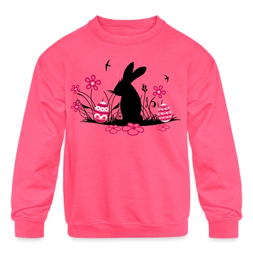 Easter Bunny Spring Flowers Silhouette Eggs - Kids' Crewneck Sweatshirt