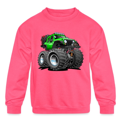 Off road 4x4 gecko green jeeper cartoon - Kids' Crewneck Sweatshirt