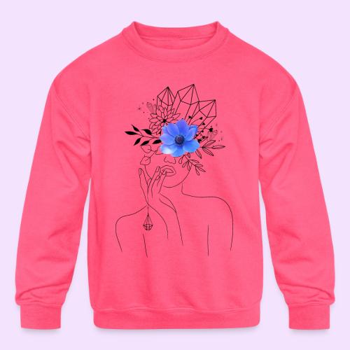 Third Eye Flower Goddess - Crystal Design - Kids' Crewneck Sweatshirt