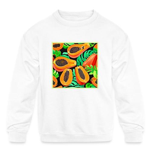 Papaya and Leaves Fresh Pattern - Kids' Crewneck Sweatshirt