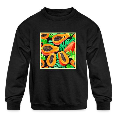 Papaya and Leaves Fresh Pattern - Kids' Crewneck Sweatshirt