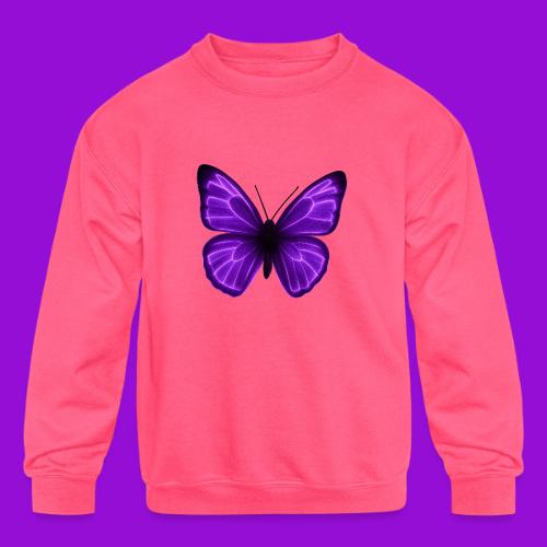 Neon Purple Butterfly - Kids' Crewneck Sweatshirt