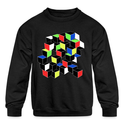 Optical Illusion Shirt - Cubes in 6 colors- Cubist - Kids' Crewneck Sweatshirt
