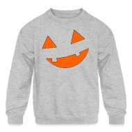 Big Scary Orange in Black Smiling Pumpkin Face Hal - Kids' Crewneck Sweatshirt