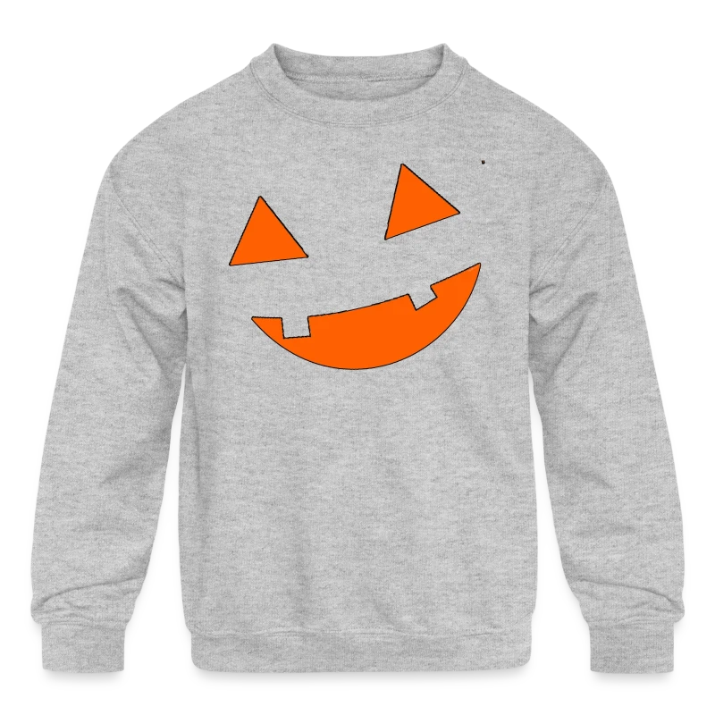 Big Scary Orange in Black Smiling Pumpkin Face Hal - Kids' Crewneck Sweatshirt