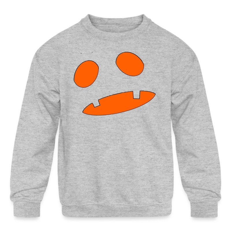 Big Scary Orange in Black Shocked Pumpkin Face Hal - Kids' Crewneck Sweatshirt