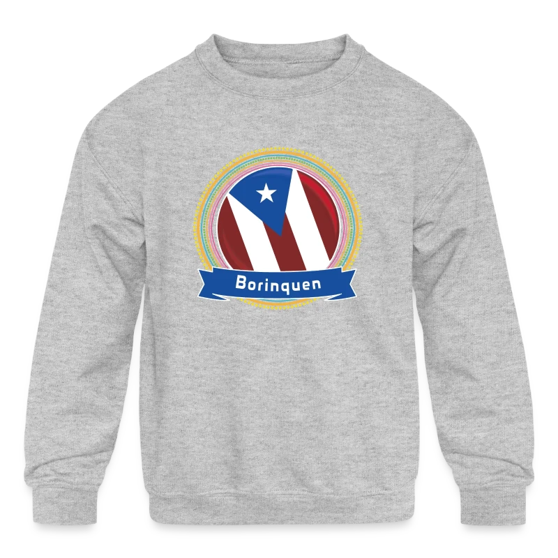 Borinquen Happy Holi Color Framed Borinquen Flag - Kids' Crewneck Sweatshirt