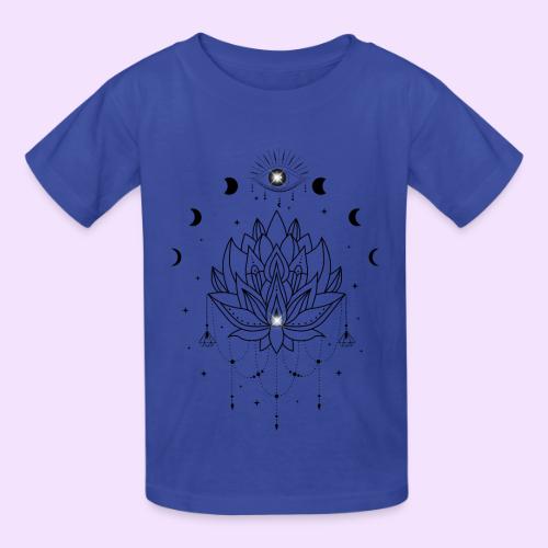 Third Eye Black Lotus Flower - Moon Cycle Design - Heavyweight Kid's T-Shirt