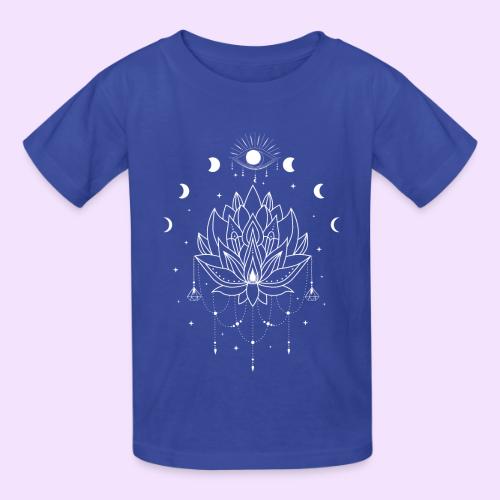 Third Eye White Lotus Flower - Moon Cycle Design - Heavyweight Kid's T-Shirt