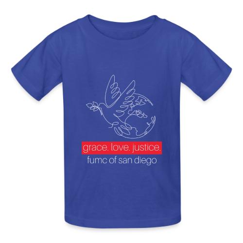 Grace. Love. Justice.- dove and earth graphic - Heavyweight Kid's T-Shirt