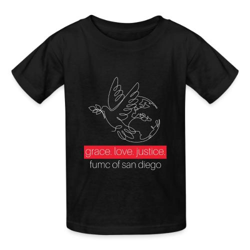 Grace. Love. Justice.- dove and earth graphic - Heavyweight Kid's T-Shirt
