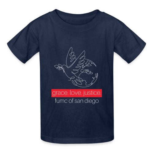 Grace. Love. Justice.- dove and earth graphic - Heavyweight Kid's T-Shirt