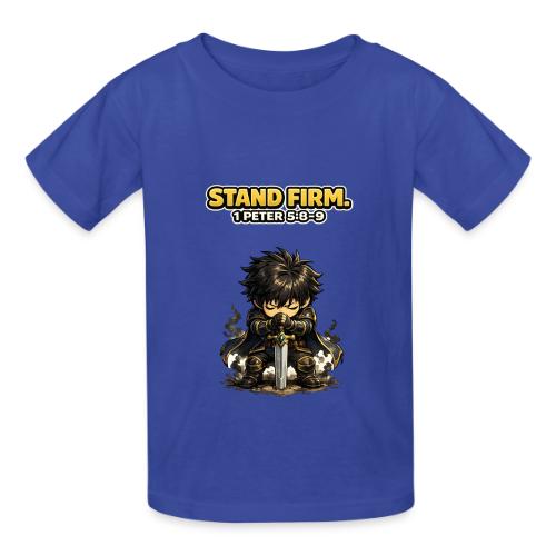 Stand Firm Chibi Warrior | 1 Peter 5:8-9 - Heavyweight Kid's T-Shirt