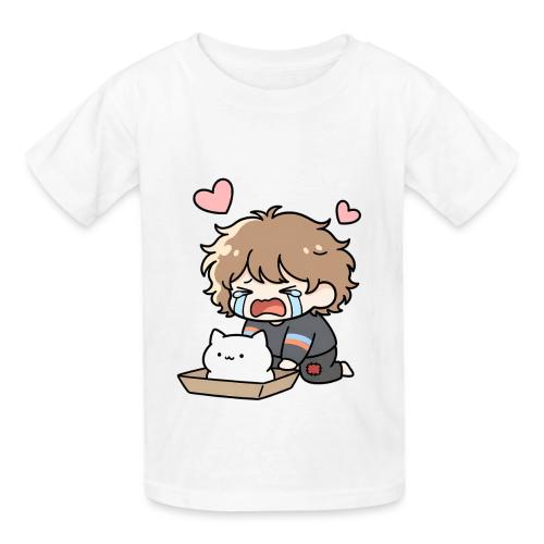 Crying Chibi Boy with Stray Cat - Heavyweight Kid's T-Shirt