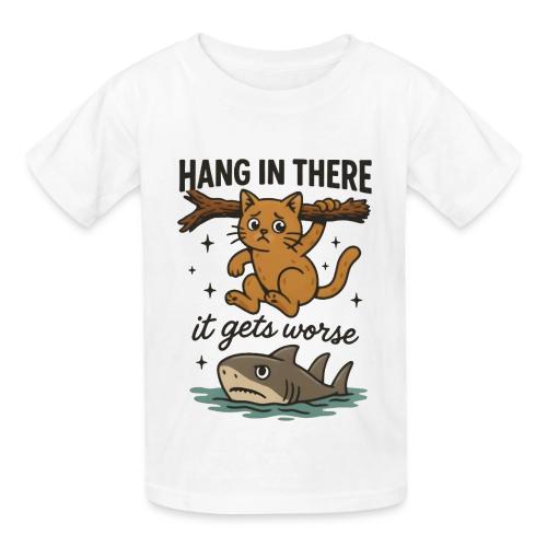 Funny Hang in There, It Gets Worse Cat and Shark - Heavyweight Kid's T-Shirt