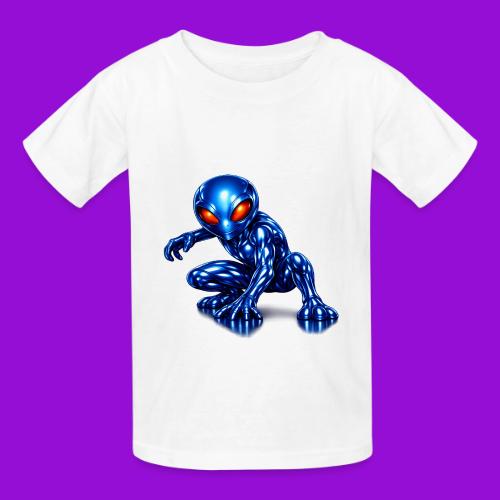 Blue Alien Crouch - Heavyweight Kid's T-Shirt