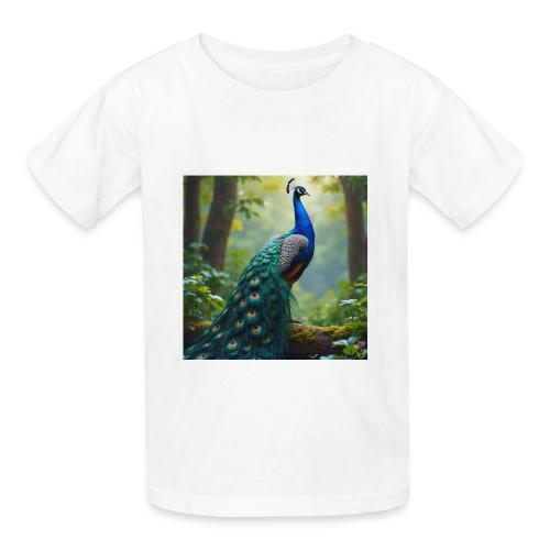 Majestic Peacock in Enchanted Forest - Heavyweight Kid's T-Shirt