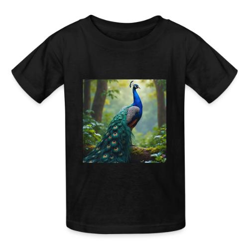 Majestic Peacock in Enchanted Forest - Heavyweight Kid's T-Shirt