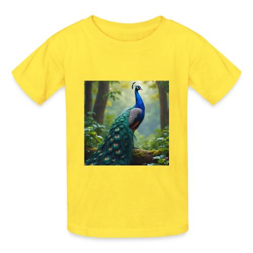 Majestic Peacock in Enchanted Forest - Heavyweight Kid's T-Shirt