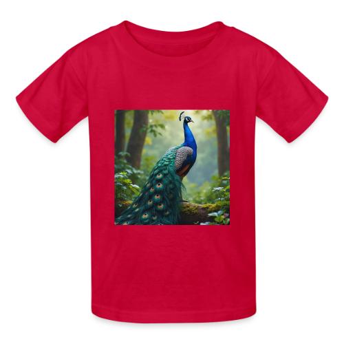 Majestic Peacock in Enchanted Forest - Heavyweight Kid's T-Shirt