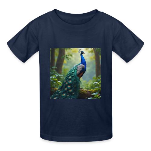 Majestic Peacock in Enchanted Forest - Heavyweight Kid's T-Shirt