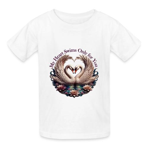 My Heart Swims Only for You Swan Heart T-Shirt - Heavyweight Kid's T-Shirt