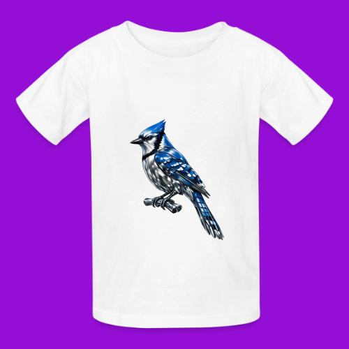 Silver Blue Jay on Perch + Flight Stages 2-print - Heavyweight Kid's T-Shirt
